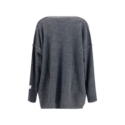 MM6 Gray Marabou Sweatshirt - Oversized V-Neck Sweater