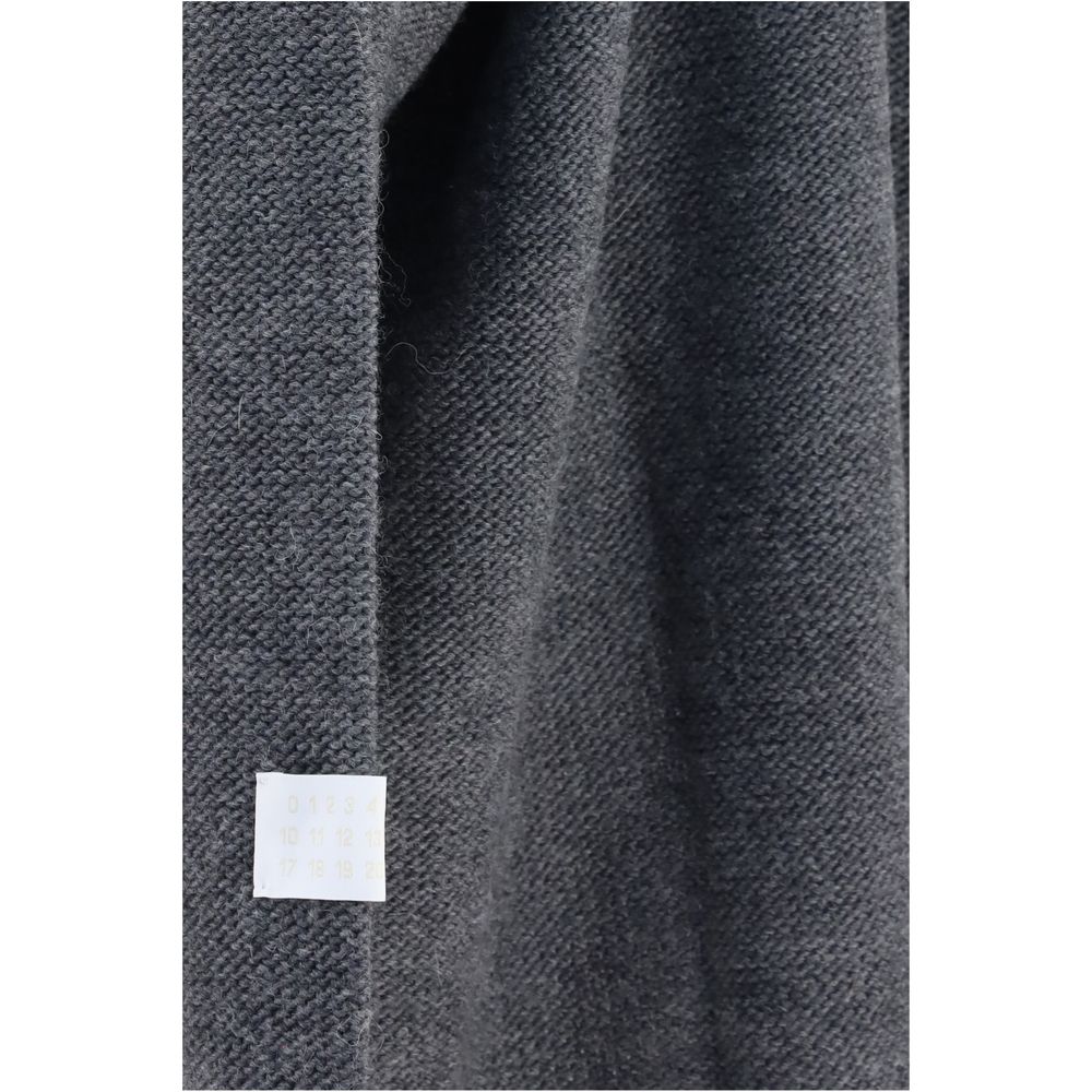 MM6 Gray Marabou Sweatshirt - Oversized V-Neck Sweater