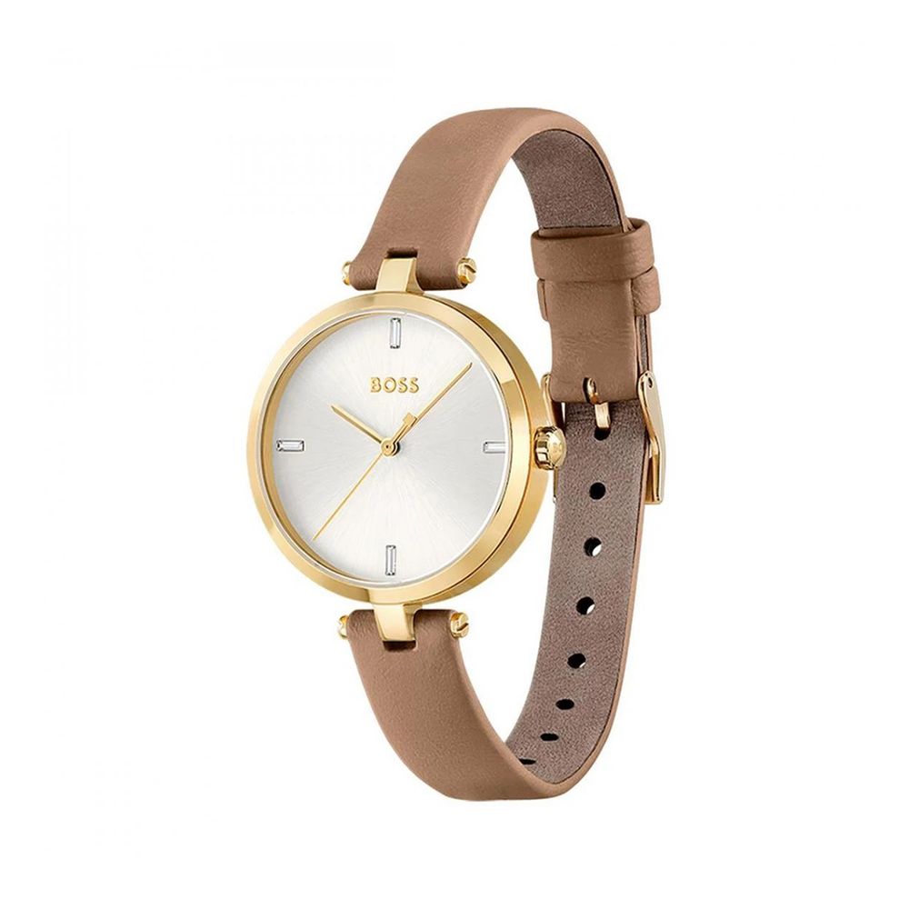 Hugo Boss Women's Beige Leather Dress Watch with Buckle