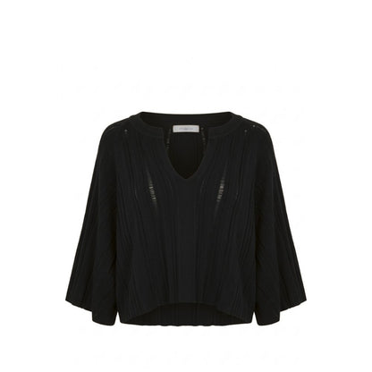 Malo Black Cotton Women Sweater, V-Neck, Cropped, Wide Butterfly Sleeves, Size M
