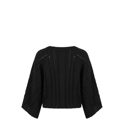 Malo Black Cotton Women Sweater, V-Neck, Cropped, Wide Butterfly Sleeves, Size M