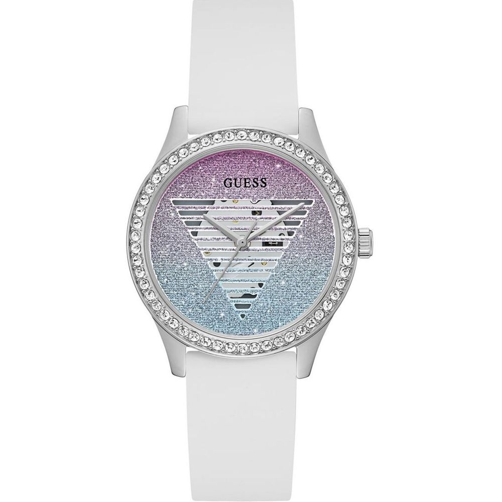 Guess Women’s Watch, Multicoloured Dial, White Silicone Strap