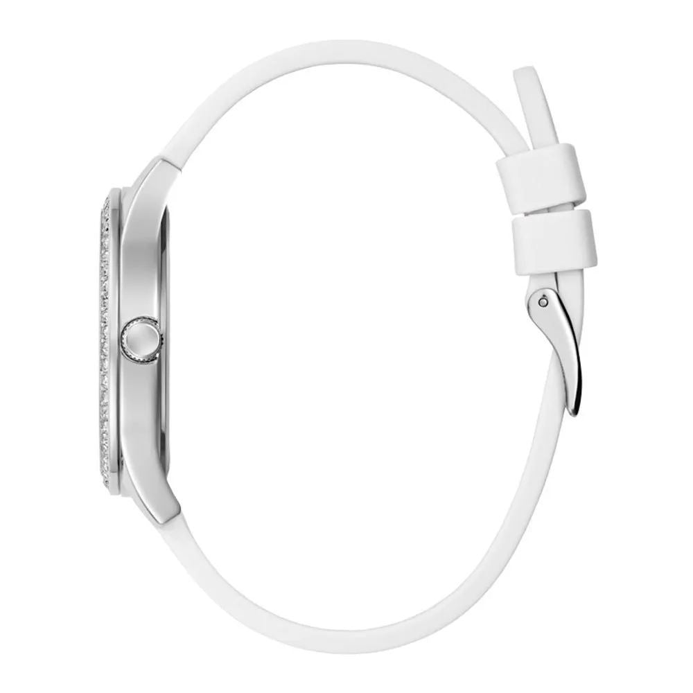Guess Women’s Watch, Multicoloured Dial, White Silicone Strap