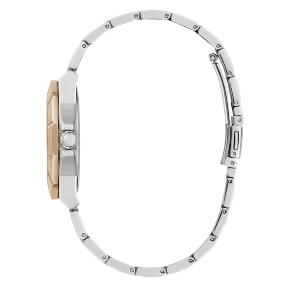 Guess Women's Watch, Multifunction Dial, Grey and Pink Stainless Steel
