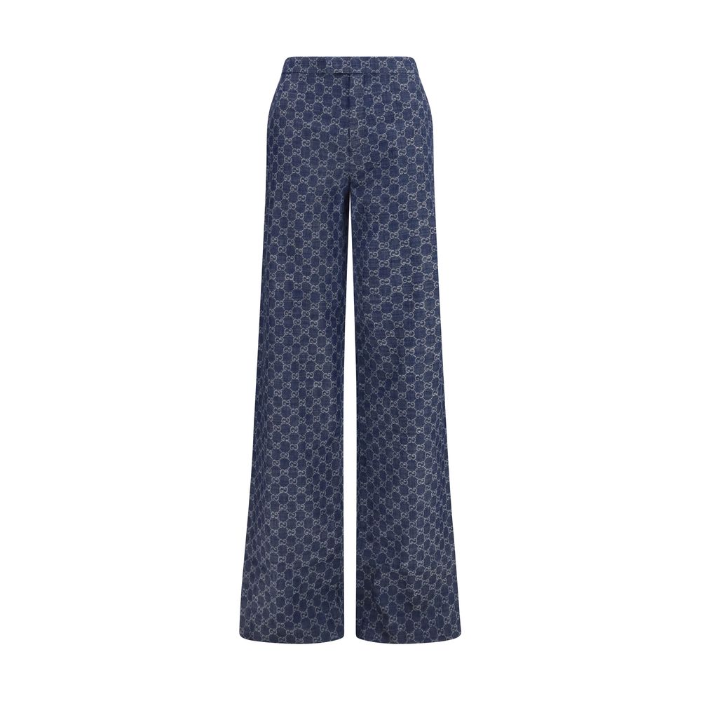 Gucci GG Cotton Jacquard Denim Casual Pants in Blue
