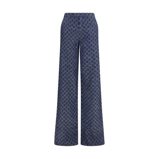 Gucci GG Cotton Jacquard Denim Casual Pants in Blue