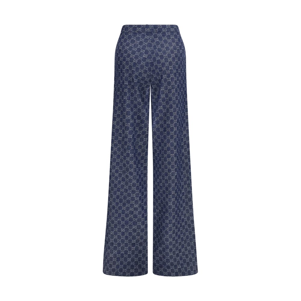 Gucci GG Cotton Jacquard Denim Casual Pants in Blue