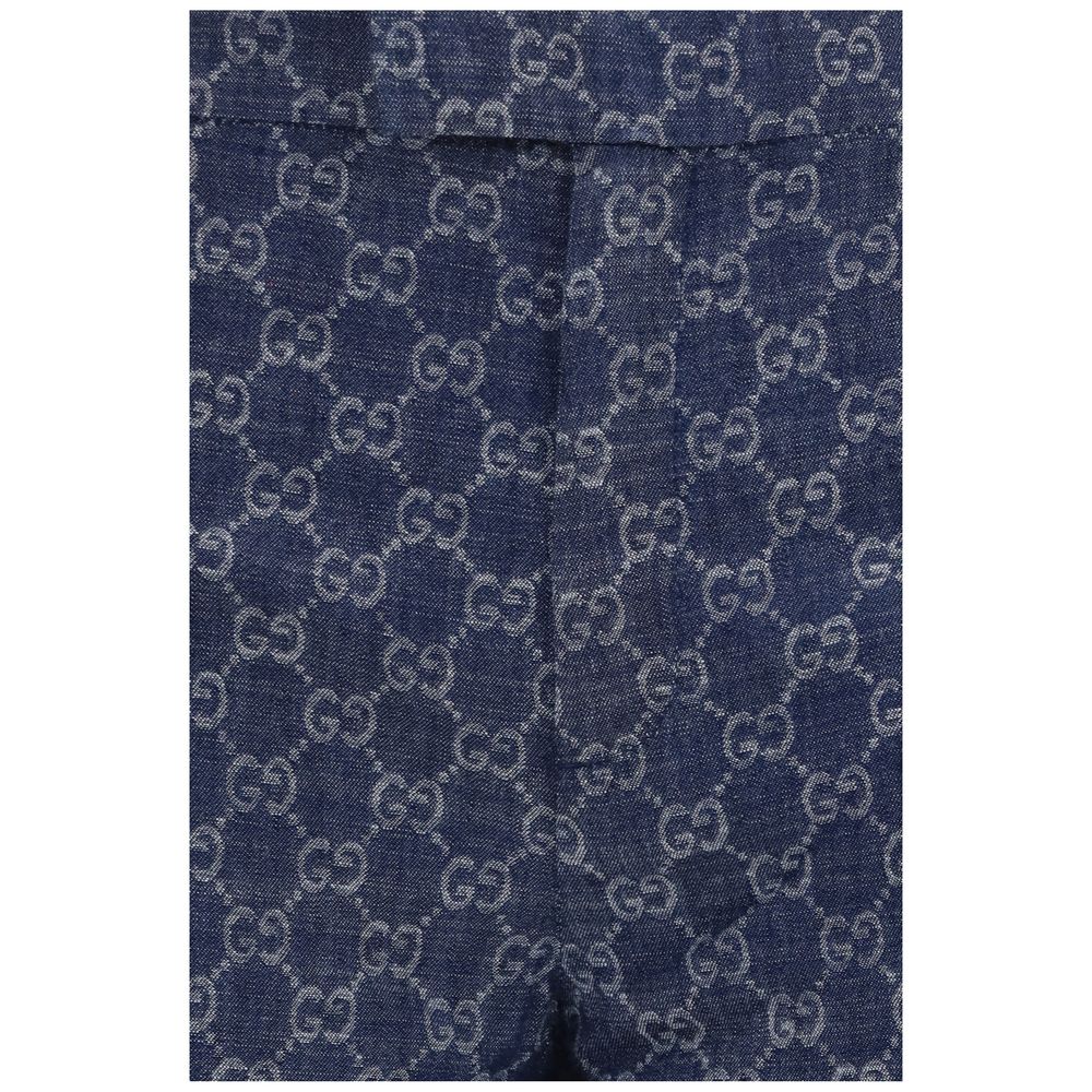 Gucci GG Cotton Jacquard Denim Casual Pants in Blue