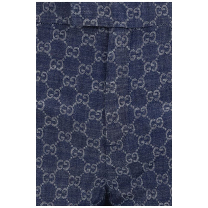 Gucci GG Cotton Jacquard Denim Casual Pants in Blue