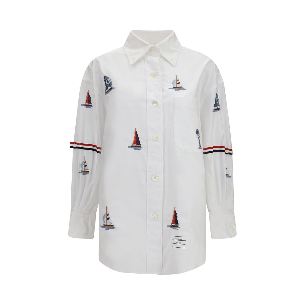 Thom Browne White Cotton Sailboat-embroidered Oversized Shirt IT40 | M, IT42 | L