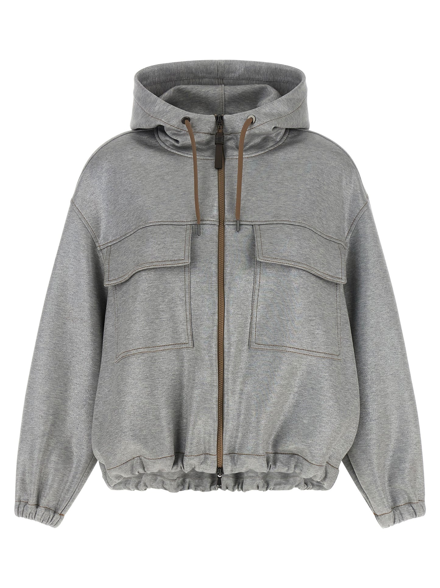 Brunello Cucinelli Silver Cotton Bomber Jacket