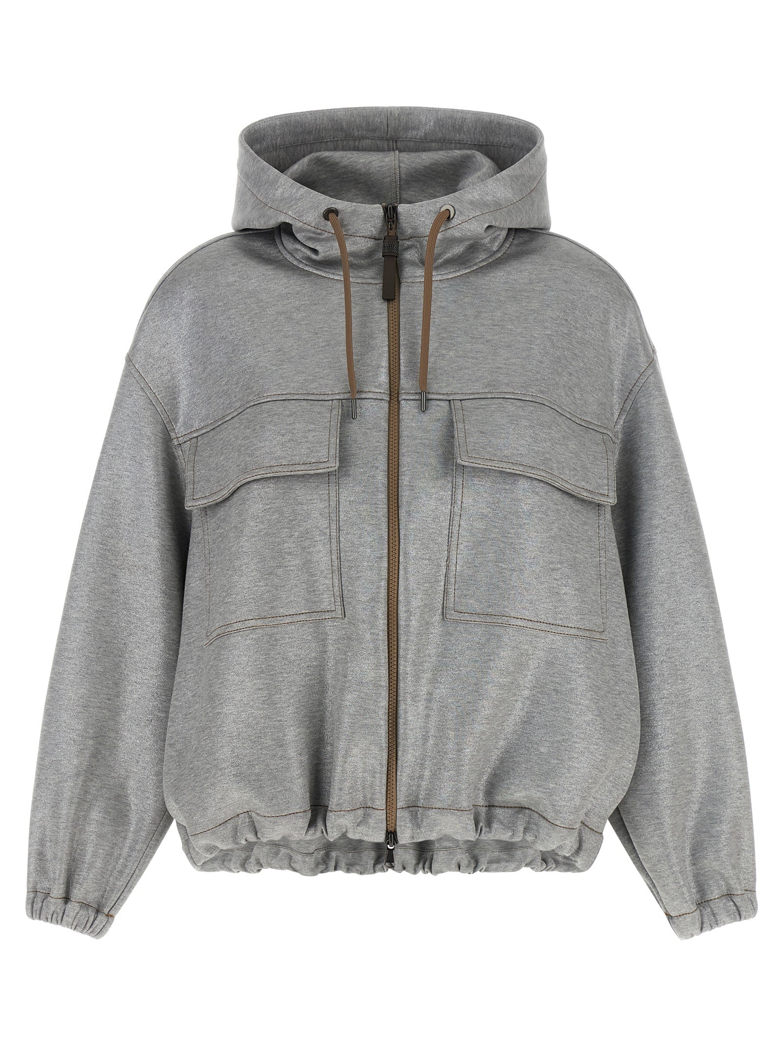 Brunello Cucinelli Silver Cotton Bomber Jacket
