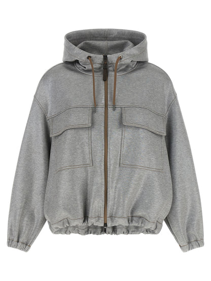 Brunello Cucinelli Silver Cotton Bomber Jacket
