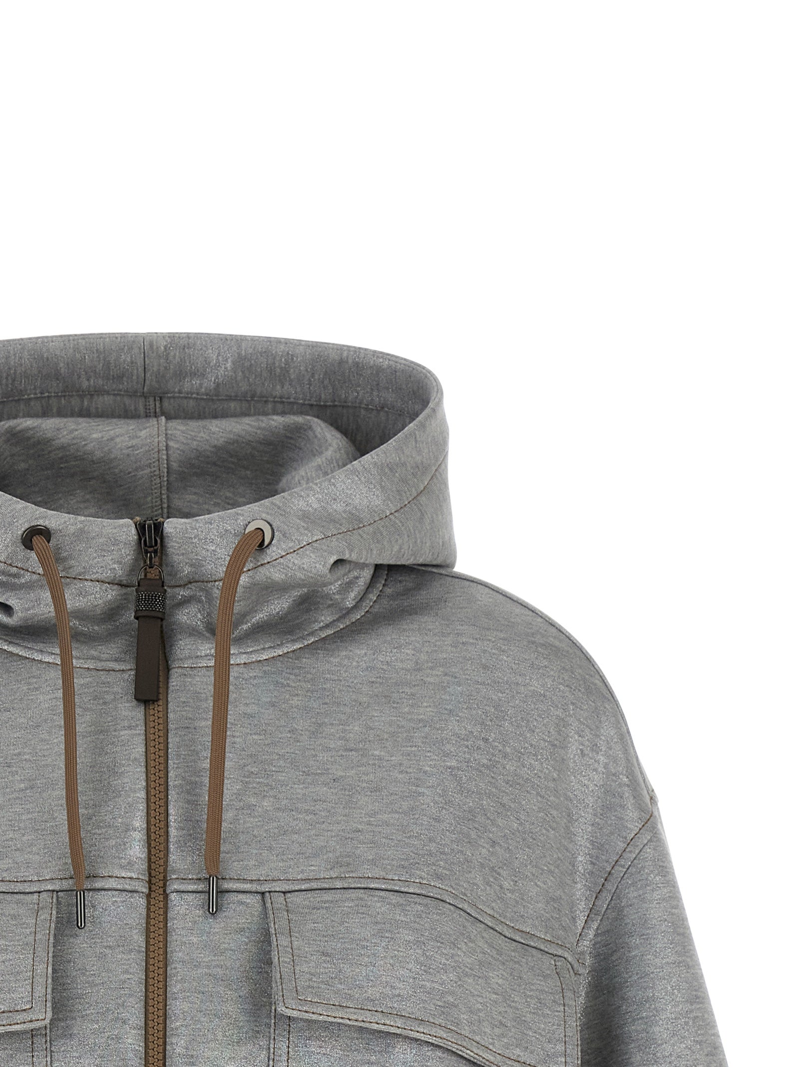 Brunello Cucinelli Silver Cotton Bomber Jacket