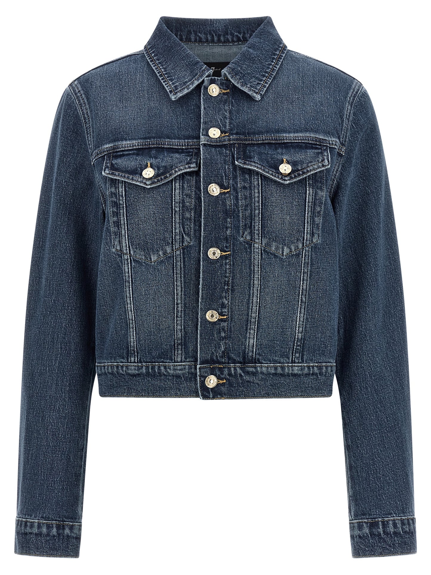 7 For All Mankind Blue Cotton Denim Darted Shrunken Jacket