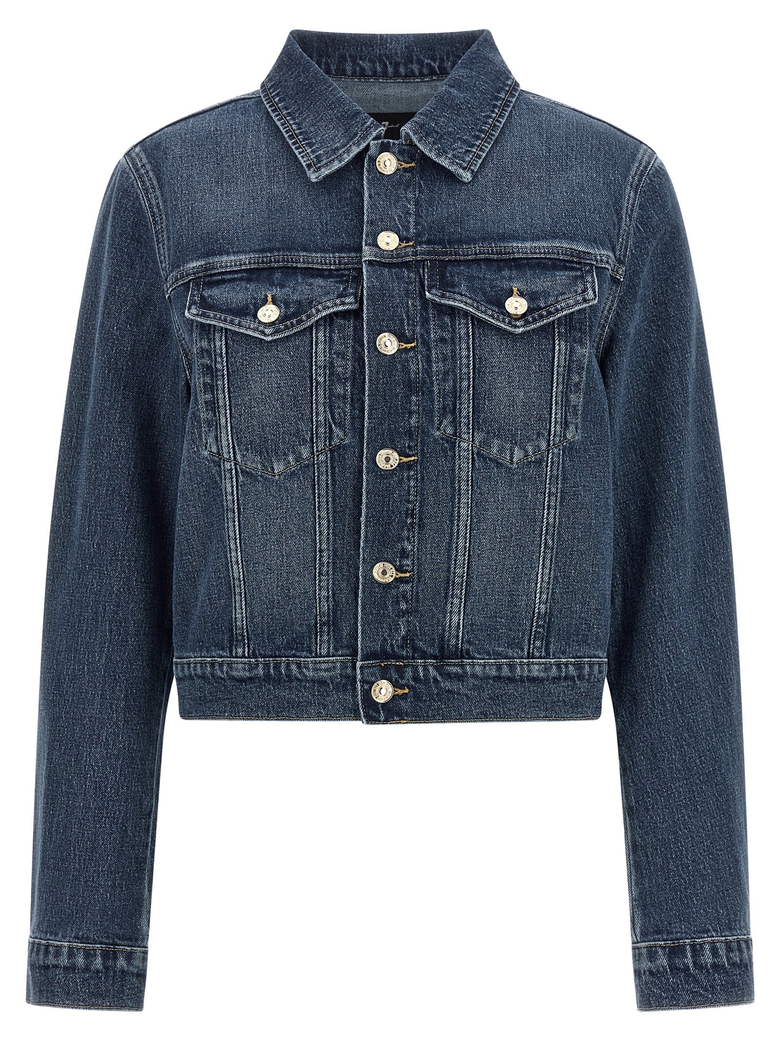 7 For All Mankind Blue Cotton Denim Darted Shrunken Jacket