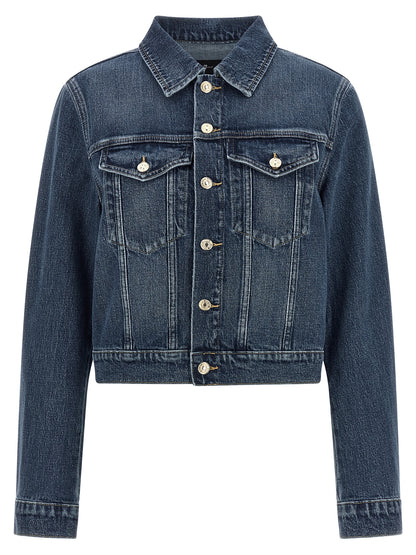 7 For All Mankind Blue Cotton Denim Darted Shrunken Jacket