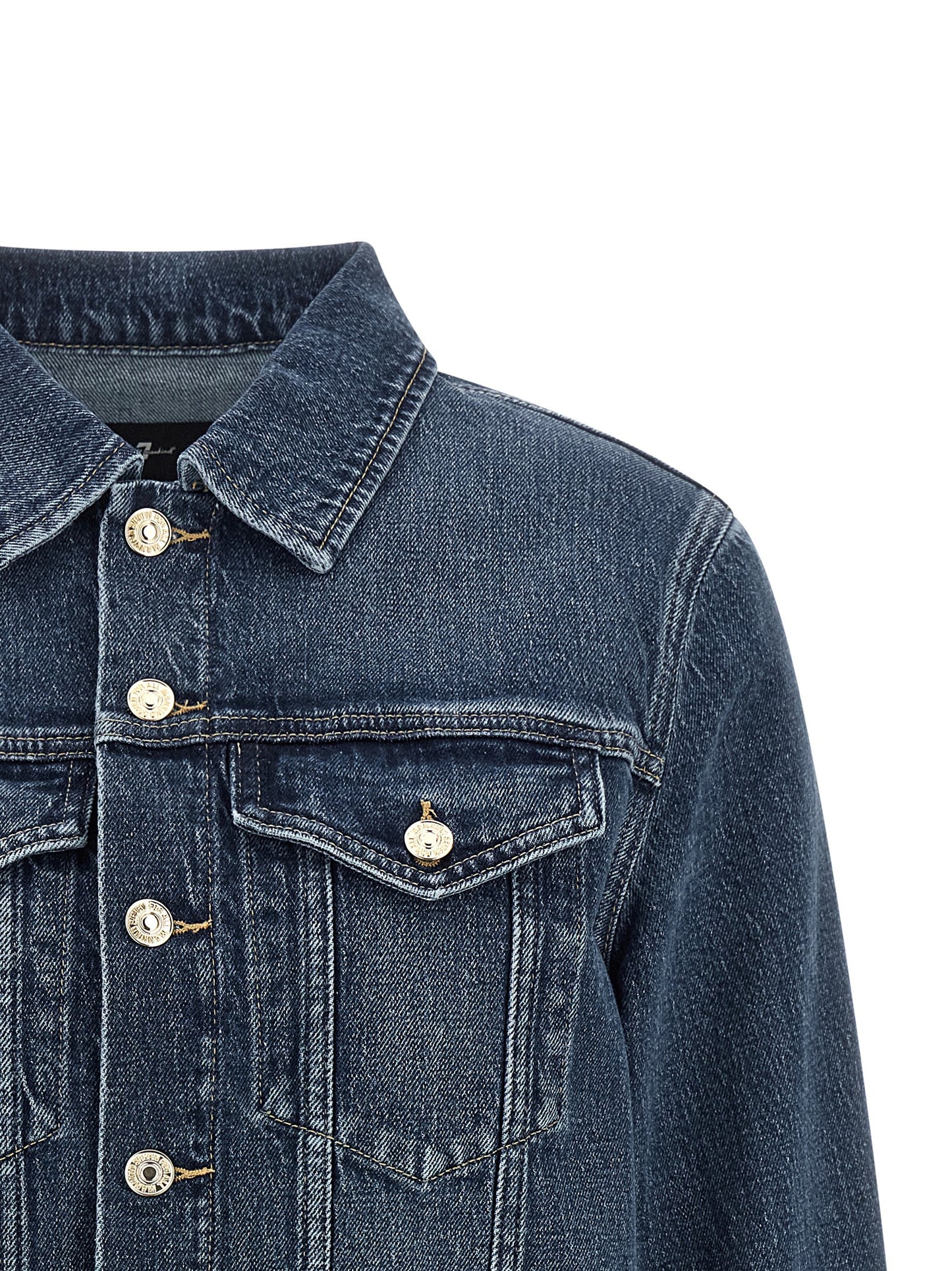 7 For All Mankind Blue Cotton Denim Darted Shrunken Jacket