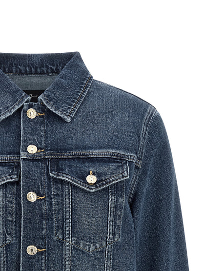 7 For All Mankind Blue Cotton Denim Darted Shrunken Jacket