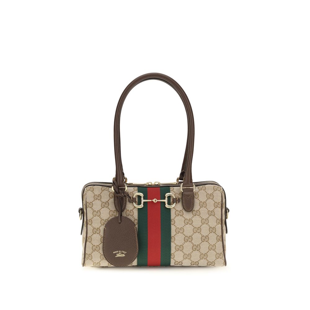 Gucci Horsebit Shoulder Bag in Beige Fabric