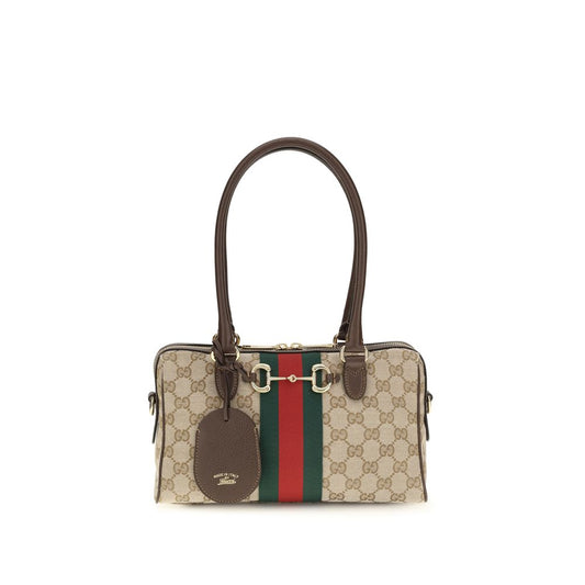 Gucci Horsebit Shoulder Bag in Beige Fabric
