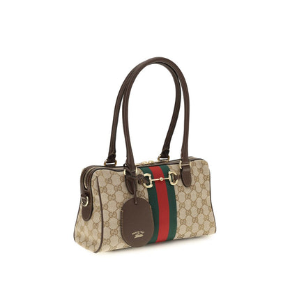 Gucci Horsebit Shoulder Bag in Beige Fabric