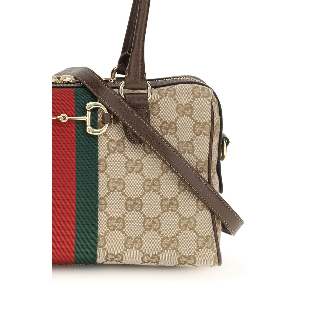 Gucci Horsebit Shoulder Bag in Beige Fabric