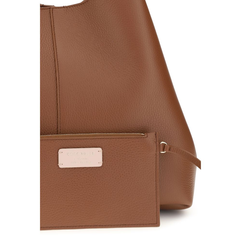 Coccinelle Brown Calf Leather Large C-Easy Tote Shoulder Bag