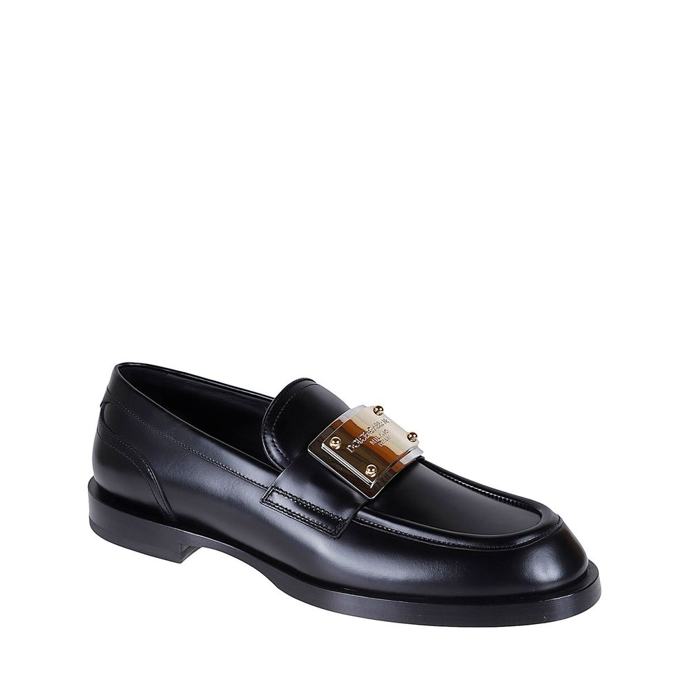 Dolce & Gabbana Black Bernini Brushed Calfskin Slip-On Leather Loafers