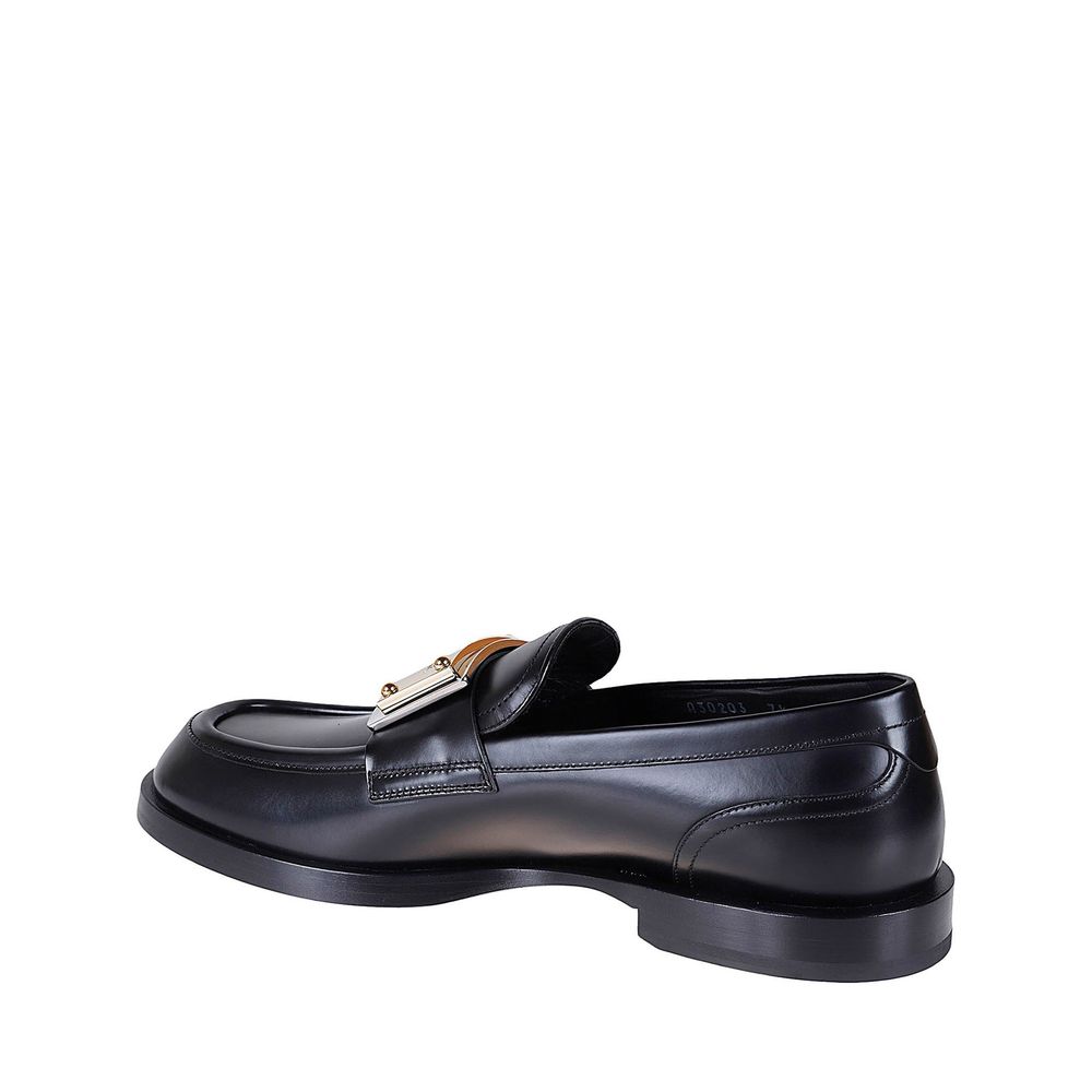 Dolce & Gabbana Black Bernini Brushed Calfskin Slip-On Leather Loafers