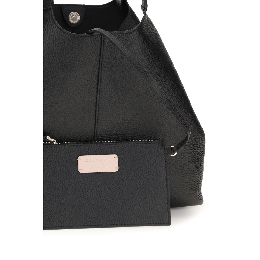 Coccinelle Black Calf Leather Large C-Easy Tote Shoulder Bag