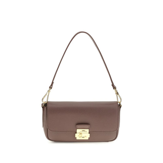 Coccinelle Brown Calf Leather C-Me Lock Medium Shoulder Bag
