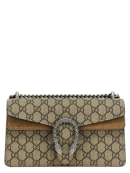 Gucci Beige Calfskin Chain Shoulder Bag with Rhinestone Buckle