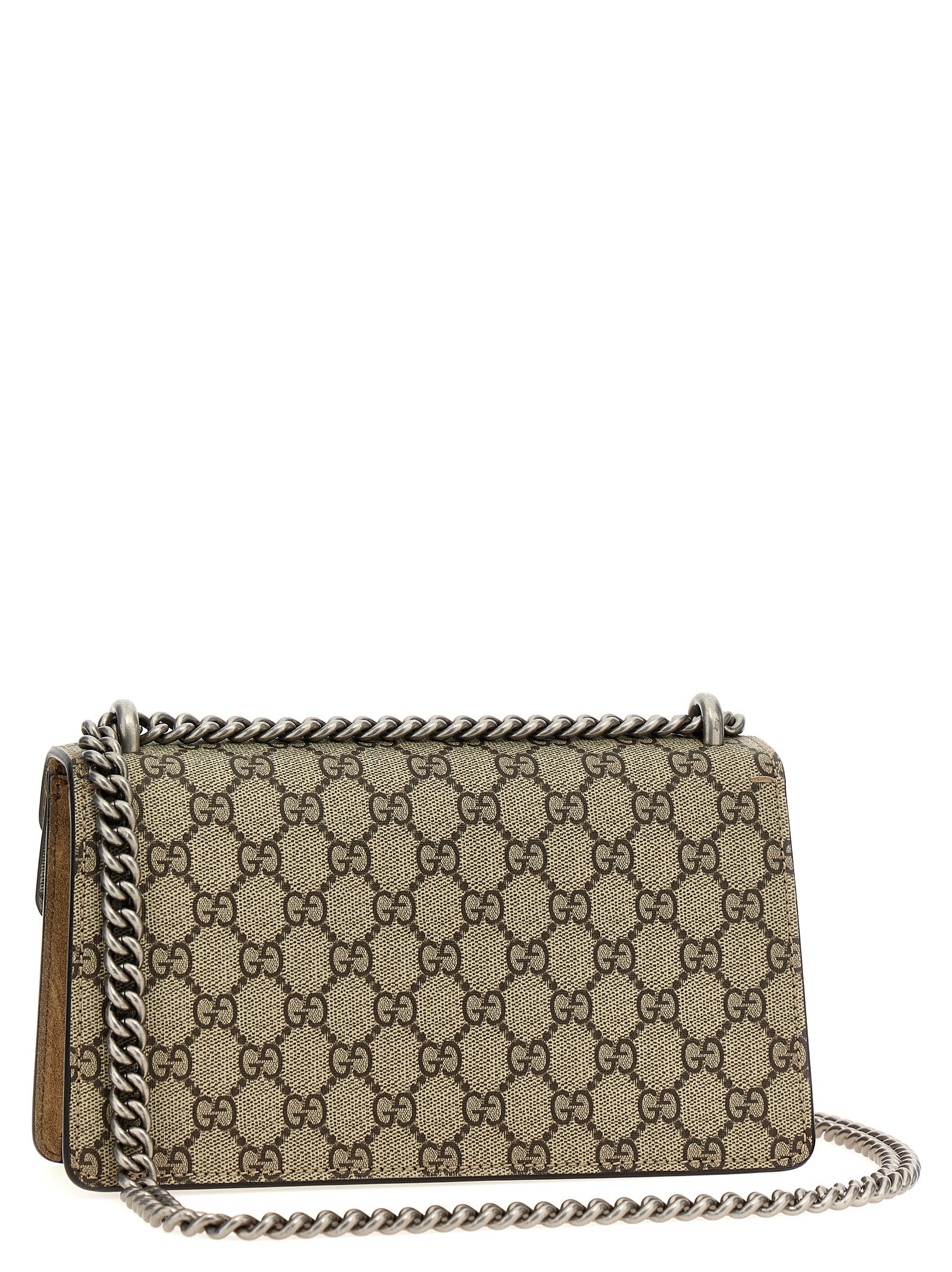 Gucci Beige Calfskin Chain Shoulder Bag with Rhinestone Buckle