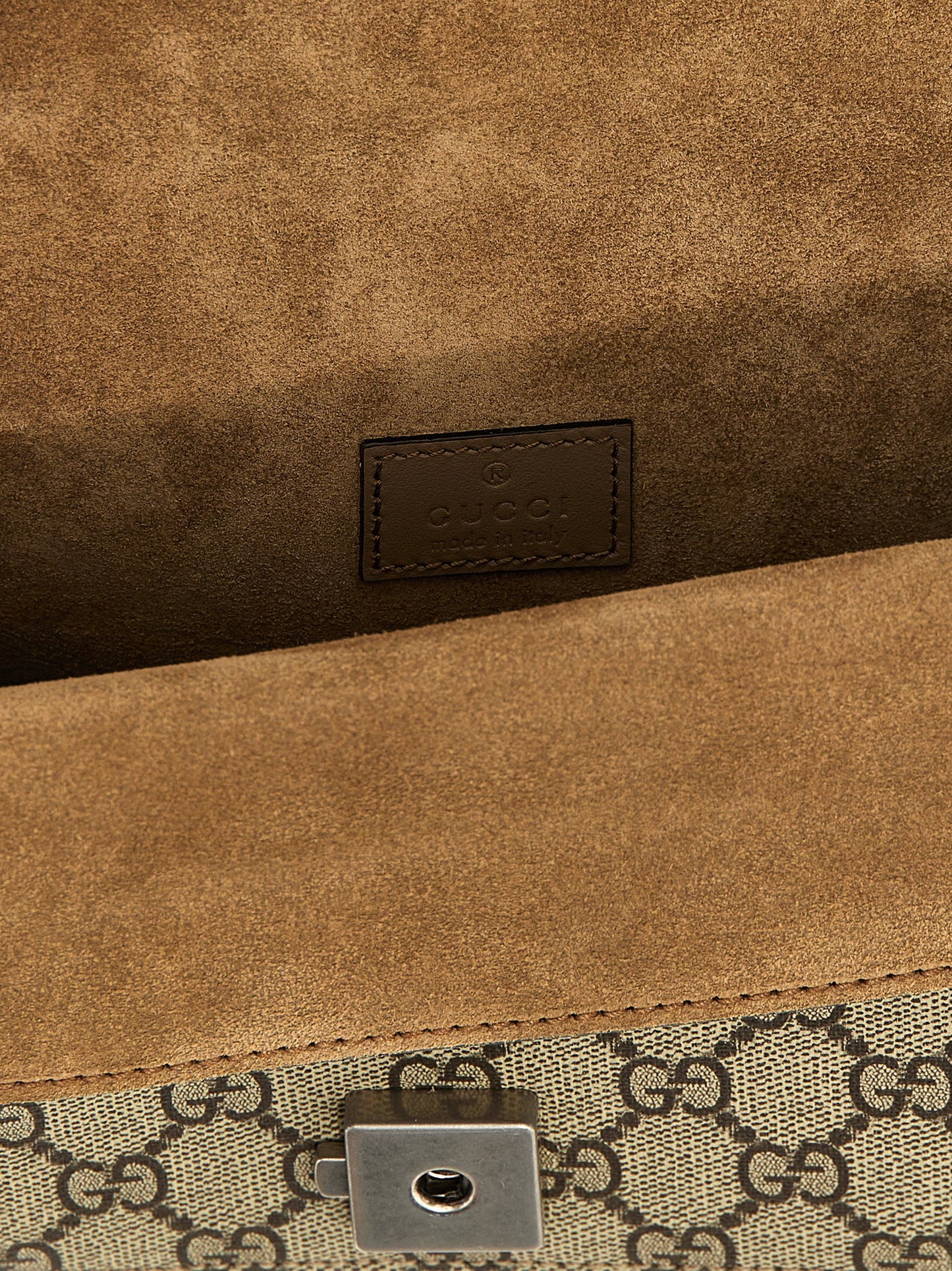 Gucci Beige Calfskin Chain Shoulder Bag with Rhinestone Buckle