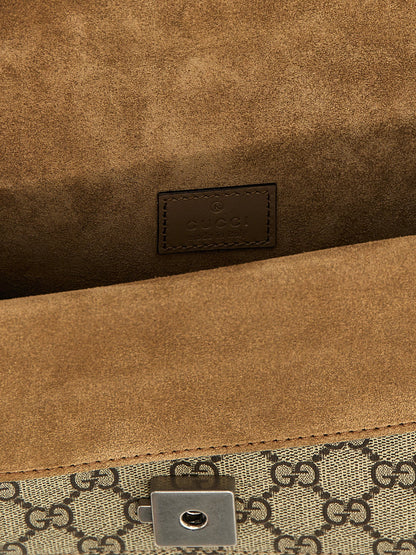 Gucci Beige Calfskin Chain Shoulder Bag with Rhinestone Buckle