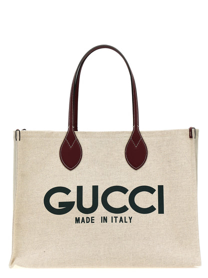 Gucci Beige Canvas Tote Bag with Logo Print