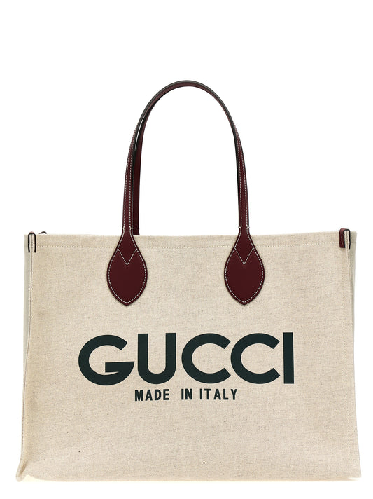 Gucci Beige Canvas Tote Bag with Logo Print