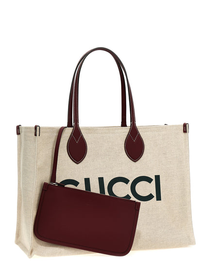 Gucci Beige Canvas Tote Bag with Logo Print