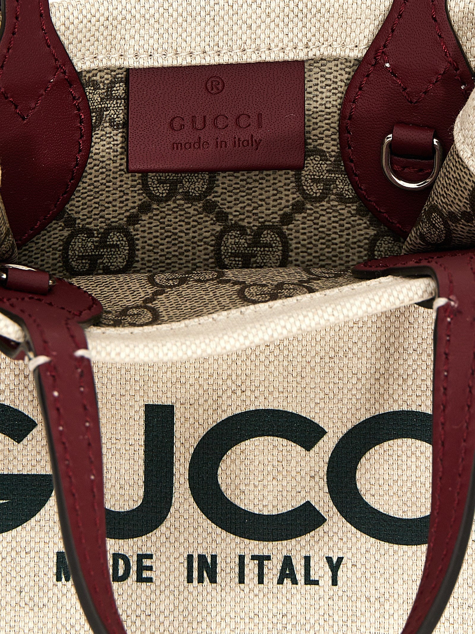 Gucci Beige Canvas Handbag with Logo Print