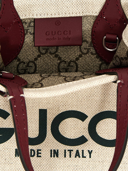 Gucci Beige Canvas Handbag with Logo Print