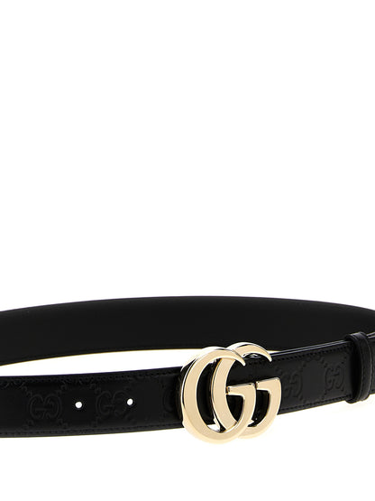 Gucci Black Calfskin GG Milano Leather Belt