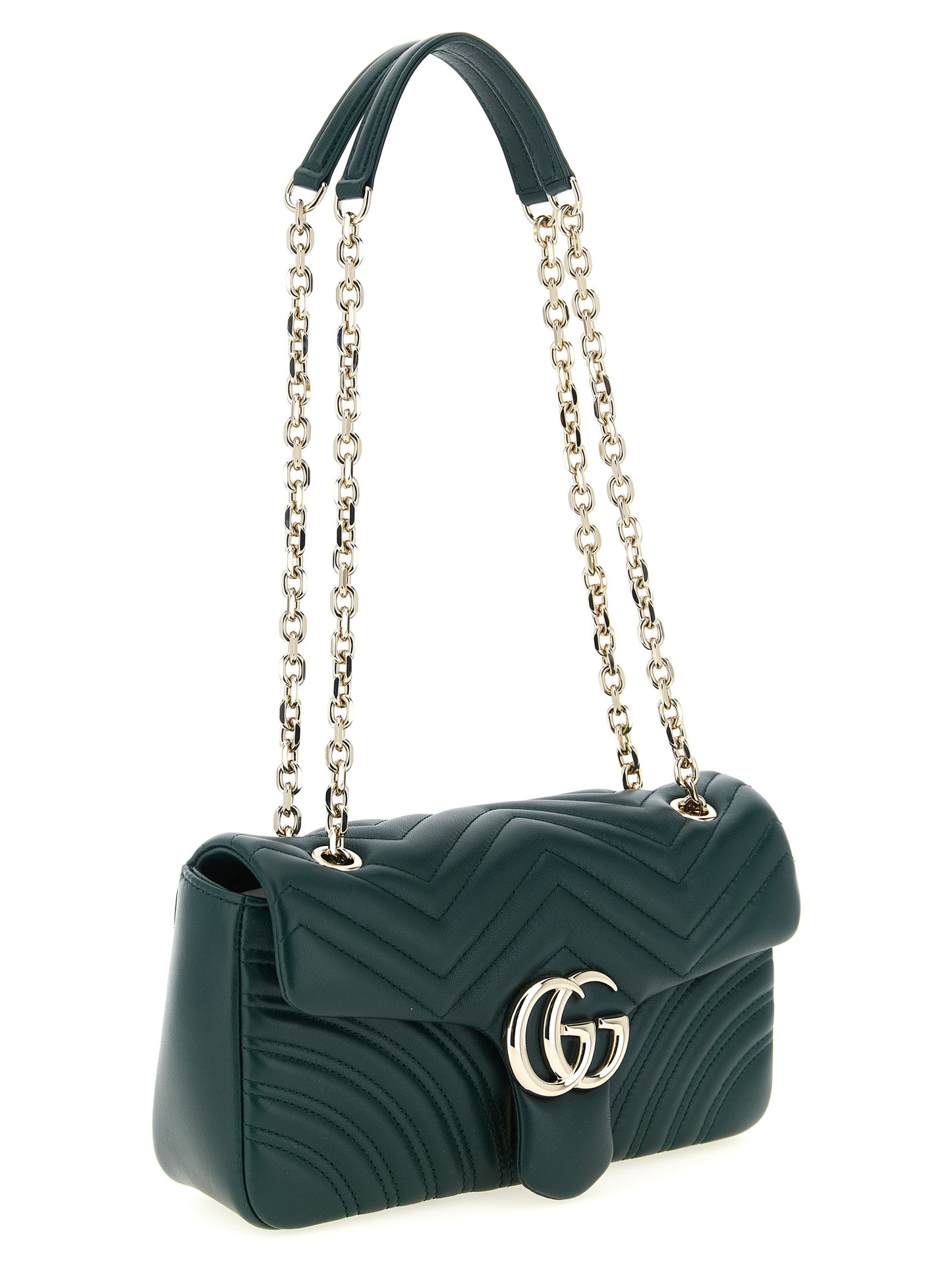 Gucci GG Marmont Bicolor Lamb Leather Shoulder Bag in Green