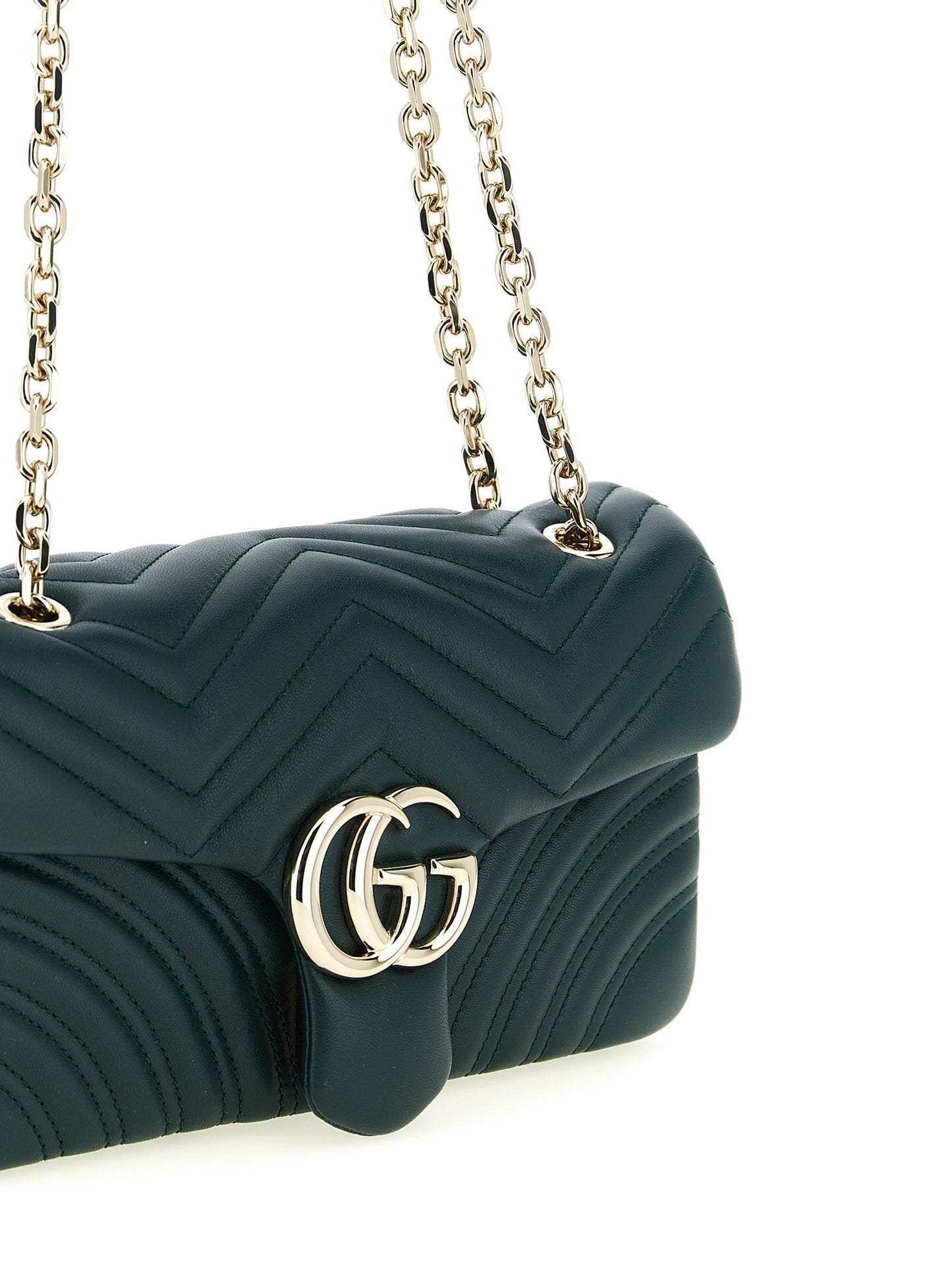 Gucci GG Marmont Bicolor Lamb Leather Shoulder Bag in Green