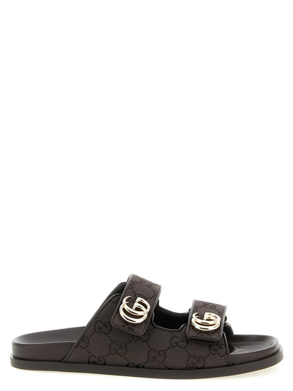 Gucci Brown Cotton Doppia G Slides