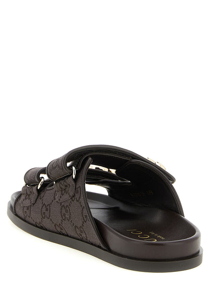 Gucci Brown Cotton Doppia G Slides