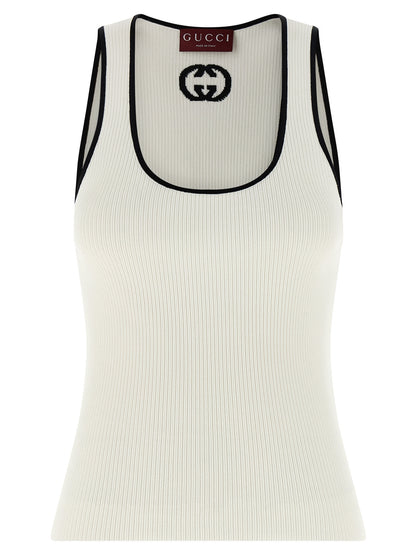 Gucci Bicolor Viscose Tank Top with Incrocio GG Intarsia