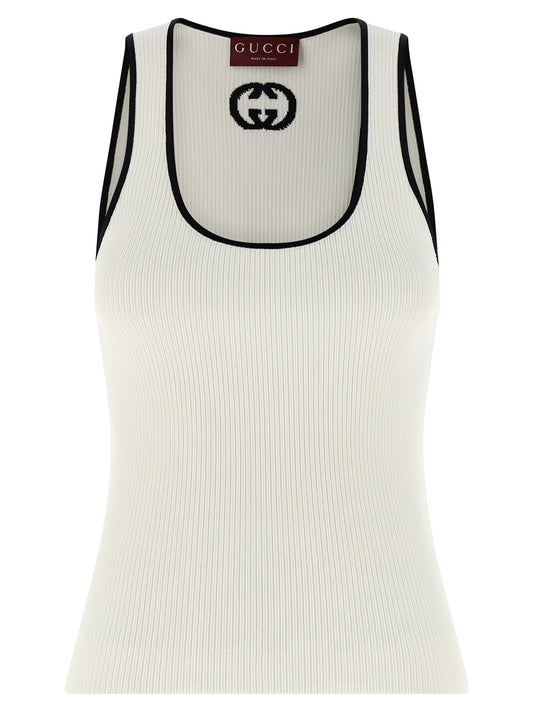 Gucci Bicolor Viscose Tank Top with Incrocio GG Intarsia