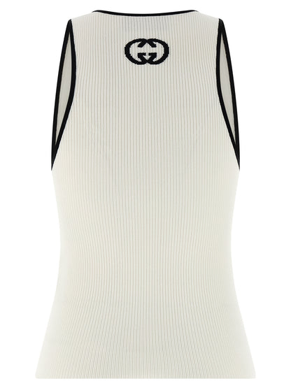 Gucci Bicolor Viscose Tank Top with Incrocio GG Intarsia