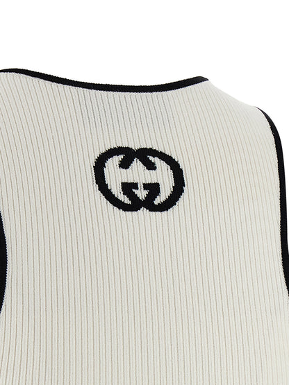 Gucci Bicolor Viscose Tank Top with Incrocio GG Intarsia